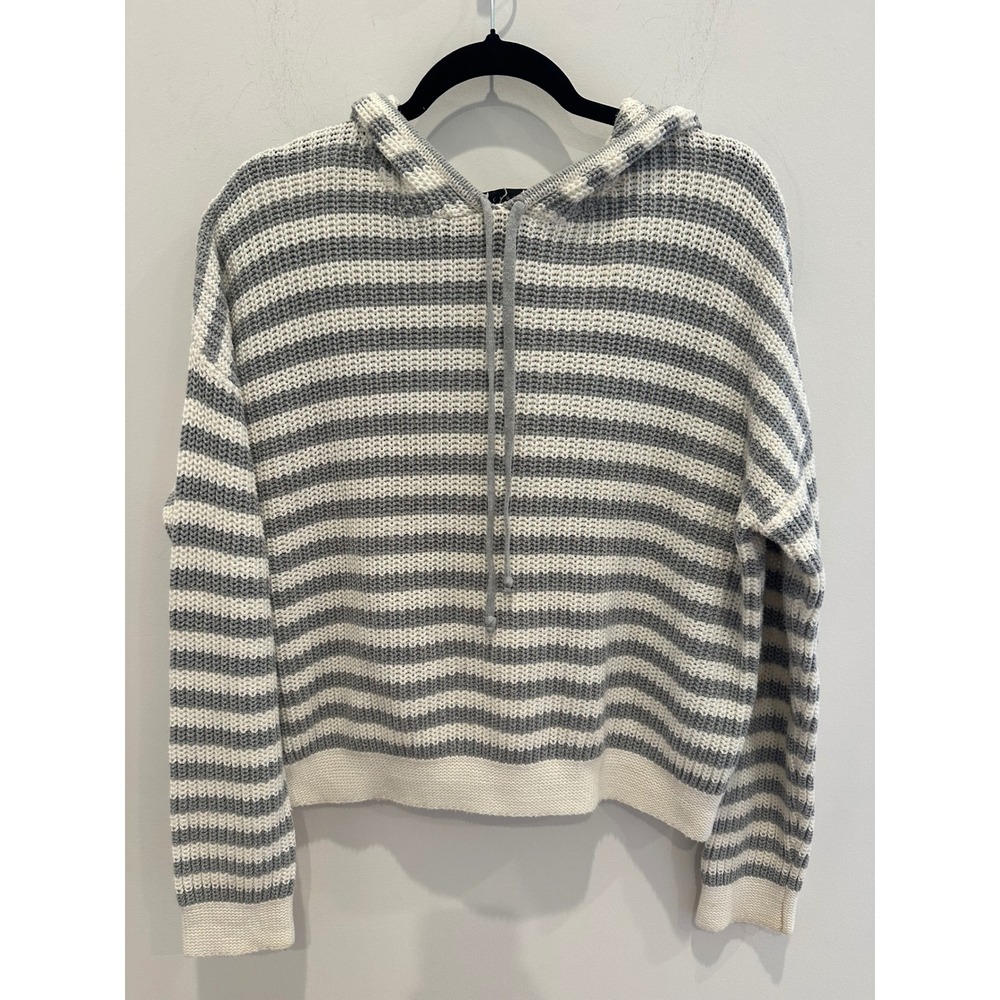 Sanctuary Womens Grey White Striped Knit Hoodie Sweater W0443-SW208 Size M